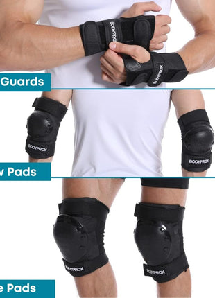 BODYPROX Knee Pads Elbow Pads Wrist Guards Set for Inline Skating, Skateboarding, Roller Derby and BMX Ride.