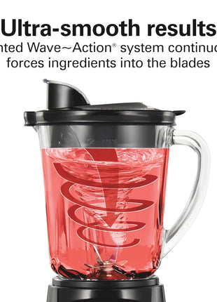 Hamilton Beach Power Elite Blender For Smoothies With Wave Action System | 40 oz. Glass Jar | 12 Functions Including Puree, Crush Ice | 700 Watts | Black | 58148AG
