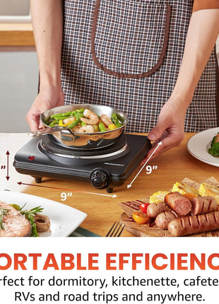 Elite Gourmet ESB 301BF# Countertop Single Cast Iron Burner, 1000 Watts Electric Hot Plate, Temperature Controls, Power Indicator Lights, Easy to Clean, Black