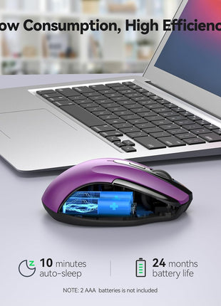 TECKNET Wireless Mouse, 2.4G Ergonomic Computer Mouse, 2600 DPI, Purple | Ergonomic Design with Side Grips, Adjustable DPI, 2-Year Battery, Compact Size, USB-A Plug & Play, Wide OS Compatibility