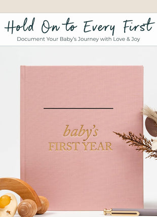 Duncan & Stone Baby Book First Year Memory Keepsake, Linen, Cream | Record milestones, photos & ultrasounds in a 112-page linen baby book; a boy or girl new mom keepsake gift