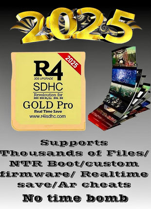 R4 SDHC Gold Pro Adapter with 32 GB Micro SD with YS Menu with 500 in 1 Will Work On DS DSI DSIXL 2DS 2DSXL 3DS 3DSXL
