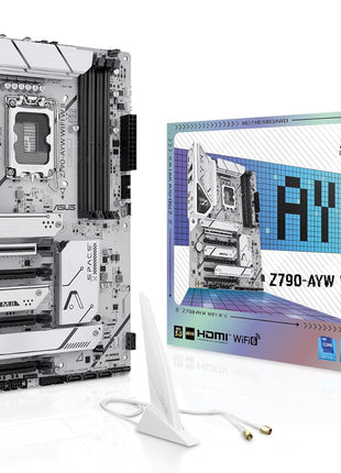ASUS Z790-AYW WiFi W II Intel Z790 (LGA 1700) ATX Motherboard with PCIe® 5.0, 3X M.2, 12+1 DrMOS, DDR5, WiFi 6, 2.5Gb LAN, HDMI, USB 10Gbps Type-C®, USB 10Gbps Type-C®, ThunderboltTM, USB4®, Aura Sync