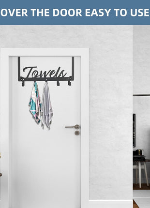 Azmoncy Over The Door Hooks, Towel Rack Towel Hooks for Bathroom, Towel Holder for Hanging Heavy Duty, Door Rack Over Door Hanger with 5 Coat Hooks for Bedroom Bathroom Kitchen, Black