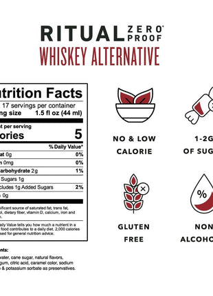 RITUAL ZERO PROOF Whiskey Alternative | Award-Winning Non-Alcoholic Spirit | 25.4 Fl Oz (750ml) | Only 5 Calories | Sustainably Made in USA | Make Delicious Alcohol Free Cocktails