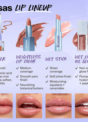 Kosas Wet Lip Oil Gloss - Hydrating Lip Plumping Treatment with Hyaluronic Acid & Peptides, Non-Sticky Finish (Unbuttoned)