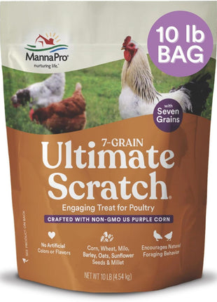 Manna Pro 7-Grain Ultimate Chicken Scratch Treat, Non-GMO, 10 lb Bag | 7-Grain Scratch Treat Blend, Non-GMO Ingredients, Natural Multigrain Recipe, For Chickens, Hens & Backyard Flocks
