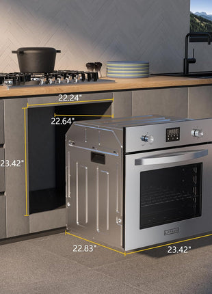 Empava Single Gas Wall Oven with 5 Cooking Funcitons, 24 inch Built-in Wall Convection Natural Gas Oven with Mechanical Control Knobs, Digital Display Panel, Stainless Steel