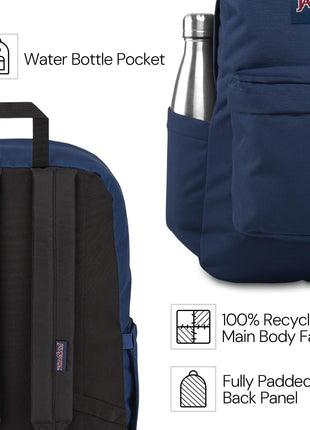 JanSport SuperBreak Plus Backpack with Padded 15-inch Laptop Sleeve and Integrated Bottle Pocket - Spacious and Durable Daypack for Work and Travel - Black