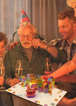 3D Pop-Up Birthday Card with Music, Blowable LED Candle, for Ages 1 to 100 | Happy Birthday Music, Color-Changing Lights, 3D Cake Design, Envelope & Greeting Card, Milestone Gift for Women, Men And Kids