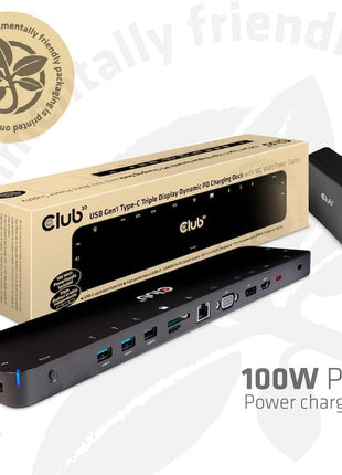 Club 3D CSV-1564W100 USB Gen1 Type-C Triple Display DP1.2 Alt Mode Smart PD3.0 Charging Dock with 100 Watt Power Supply