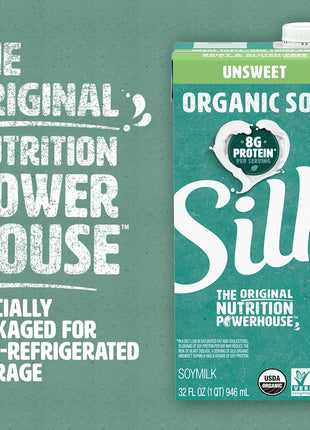 Silk Shelf-Stable Organic Soy Milk, Unsweetened, Dairy-Free, Vegan, Non-GMO Project Verified,32 Fl Oz(Pack of 6)