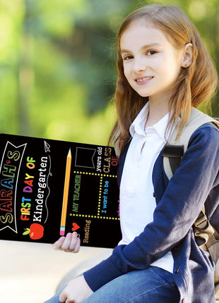 First & Last Day of School Signs with 6 Writing Pens, 10 x 12 Inch Double Sided Back to School Board, Reusable Wooden 1st Day of Preschool/Kindergarten Photo Props