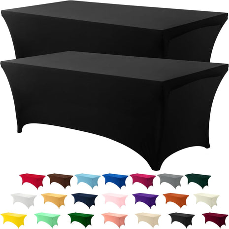 Utopia Kitchen Spandex Table Cloth 2 Pack [6FT, 72Lx30Wx30H Inch, Black] | Tight, Fitted, Washable and Wrinkle Resistant Stretch Rectangular Patio Table Cover for Event, Wedding, Banquet & Parties