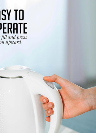 OVENTE 1.7L Double Wall Electric Tea Kettle, 1100W Power, White KD64W | Water Boiler with Cool-Touch Exterior, Stainless Steel Interior, Auto Shut-Off, Boil-Dry Protection & Locking Lid, Easy Clean