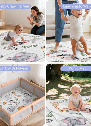 NOONKTY 79x71 Extra Large Baby Play Mat for Floor, Foldable Foam Playmat for Babies 0-12 Months & Kids, Non-Toxic Waterproof Baby Mat, Thick Playpen Mat for Tummy Time Crawling, Elephant