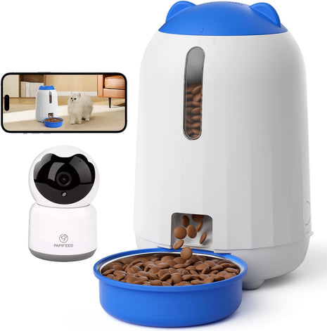 PAPIFEED 2-in-1 Automatic Cat Feeder and Pet Camera Combo, 1080P HD & 360Â°Pan-Tilt, 3L Cat Food Dispenser with App, 2.4G WiFi Timed Cat Feeder for Dry Food, Automatic Cat Feeder with Camera