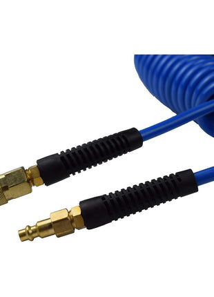 YOTOO Polyurethane Recoil Air Hose, Air Compressor Hose 1/4" Inner Diameter by 25' Long with Bend Restrictor, 1/4" Industrial Quick Coupler and Plug, Blue