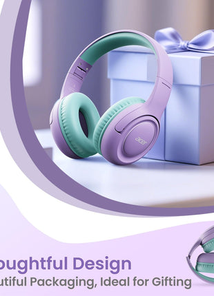 acer Kids Headphones - Over-Ear 85/94dB Volume Limiter, 3.5mm Jack Foldable Stereo Sound Headset for Toddlers Girls Boy Travel Learning Entertainment Tablet Kindle iPad PC Purple Green, HK03