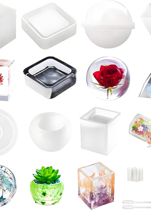 Resin Molds Silicone Kit 20Pcs,Epoxy Resin Molds Including Sphere,Cube,Pyramid,Square,Round, Used for Create Art,DIY,Coasters,Candles.Bonus Decorative Sequins and The Complete Set(20PCS Resin molds)