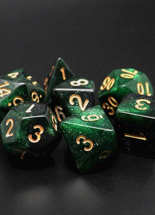 Polyhedral DND Dice Set Glitter Dice for Dungeon and Dragons D&D RPG Role Playing Games Green Mix Black Nebula Dice