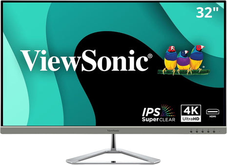 ViewSonic VX3276-4K-MHD 32 Inch 4K UHD Monitor, HDR10, HDMI, DisplayPort | Frameless Display For Work, Streaming, Movies; Dual 2W Speakers, Flicker-Free Eye Care, Wide sRGB Color, VESA Mount