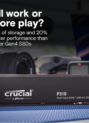 Crucial P310 1TB SSD, PCIe Gen4 NVMe M.2 2280, Up to 7,100MB/s, for Laptop, Desktop (PC), & Handheld Gaming Consoles, Includes Acronis Data Recovery Software, Solid State Drive - CT1000P310SSD801