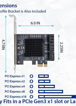 IO CREST 6 Port SATA III to PCIe 3.0 x1 Non-RAID Expansion Card JMB575 JMB582 Low Profile Bracket (SY-PEX40166)