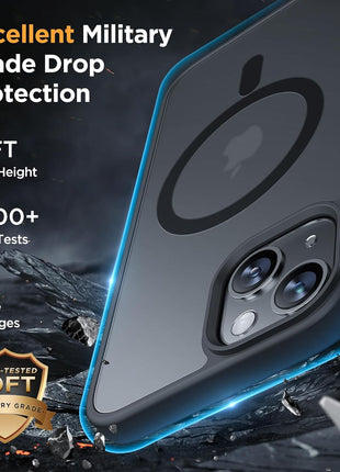 Miracase Magnetic for iPhone 14 Case 6.1 inch (Compatible with MagSafe)(with 2X Screen Protectors) Military-Grade Protection, Anti-Fingerprint Translucent Matte Phone Case Cover, Black