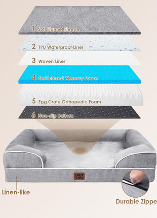EHEYCIGA Orthopedic Dog Beds for Extra Large Dogs 44x32Inch, Waterproof Memory Foam XL Pet Bed with Sides, Non-Slip and Egg-Crate Foam Big Dog Couch Bed with Washable Removable Cover, Grey