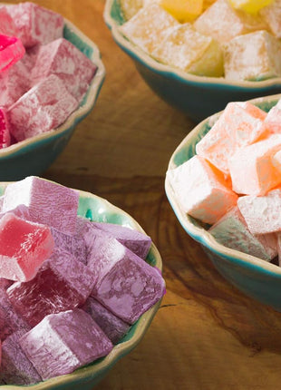 Cerez Pazari Turkish Delight Candy With Assorted Flavors 16 oz, Gourmet Snacks Gift Box, No Nuts Sweet Traditional Confectionery Vegan Candy Dessert Lokum Loukoumi Approx.33-38 pcs