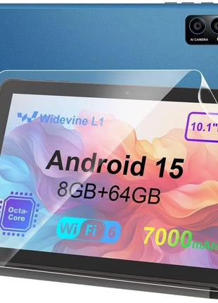 10 inch Android 15 Tablet: Octa-Core, 8GB RAM 64GB, 7000mAh, with Stand Case, IPS HD Display, Wi-Fi 6, OTG, Metal Body – Fast & Portable Tablet for Work & Entertainment, 2-Year Protection