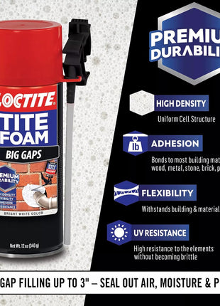 Loctite Tite Foam Big Gaps Spray Foam Sealant, 12 fl oz Can, 1 Pack - Polyurethane Expanding Insulation