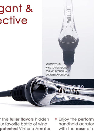 Vintorio Wine Aerator Pourer   Premium Aerating Pourer and Decanter Spout (Black)