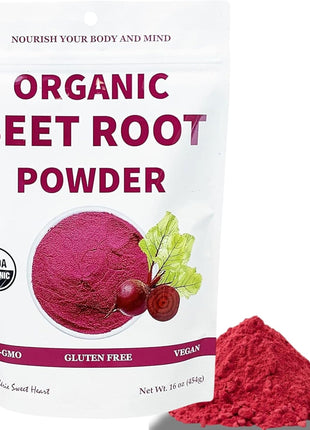 Chérie Sweet Heart Organic Beet Root Powder – Raw, Non-GMO, 1 LB – Natural Energy Boost, Supports Circulation, Detox, & Heart Health – Vegan, Gluten-Free