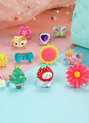 PinkSheep Little Girl Jewel Rings in Box | Adjustable,No Duplication, Girl Pretend Play and Dress Up Rings,Birthday Christmas Gift