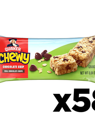 Quaker Chewy Granola Bars, Chocolate Chip, 58 Count - Packaging May Vary