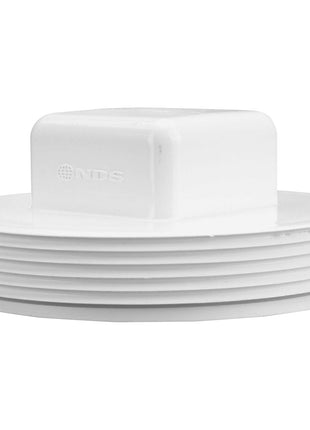 NDS 41P8 PVC S&D Cleanout Plug, with 4-Inch MPT Connection, Works with 4-Inch FPT drain fittings attached to Sewer and Drain Pipe, White