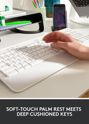 Logitech Signature K650 Comfort Full-Size Wireless Keyboard with Wrist Rest, BLE Bluetooth or Logi Bolt USB Receiver, Deep-Cushioned Keys, Numpad, Compatible with Most OS/PC/Window/Mac - Off White