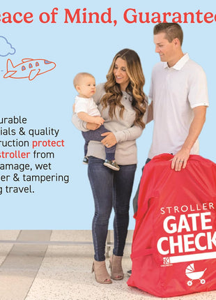 J.L. Childress Gate Check Bag for Single & Some Double Strollers - Travel Bag for Airplane, Fits Most Standard Baby Strollers, Airport Accessories for Gate Check, Flying Essentials - Red