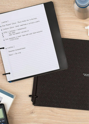 Five Star Flex Refillable Notebook  Study App, College Ruled Paper and 1 Inch TechLock Ring Binder with Pockets, Tabs and Dividers, 200 Sheet Capacity, Black (29328AA2)