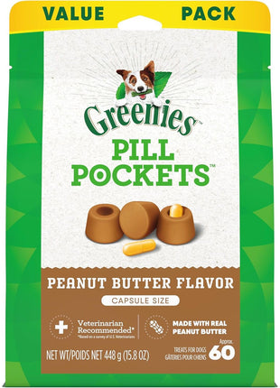 Greenies Pill Pockets Large Size Dog Treats, Peanut Butter, 15.8 oz | Vet-recommended, capsule size, low calorie, odor masking, stress- and mess-free medication experience