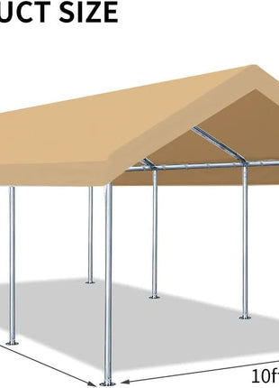 10'x20' Upgraded Carport Replacement Top Canopy Cover for Car Garage Shelter Tent Party Tent with Ball Bungees Beige (Only Top Cover, Frame is not Included)