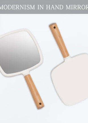 YEAKE Hand Held Mirror with Handle for Makeup,Small Cute Wood Hand Mirror for Shaving with Hole Hanging Single-Sided Portable Travel Vanity Mirror for Men&Women(Square)