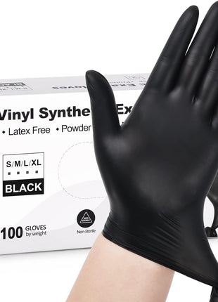 Schneider Black Vinyl Synthetic Exam Gloves, 4 Mil, Large, Disposable Gloves Latex Free, Plastic for Medical, Cooking, Cleaning, and Food Prep, Surgical Powder Free, Non Sterile, 100 ct Box (L)