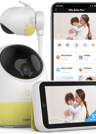 Ellie Baby Pro 5inch Monitor with 2.5K FHD Camera, Night Vision, 2-Way Audio, Pan-Tilt-Zoom, Crib & Wall Mount All Inside, No WiFi, No Subscription, with APP