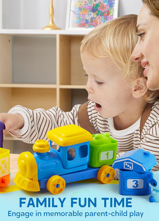 Play-Act Learning Toy for Toddlers 1 2 3 Years Old, Counting, Matching & Sorting Montessori Learning Farm Train Including 9 Farm Animals, Birthday Gift for Baby Boys Girls