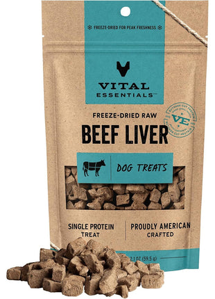 Vital Essentials Beef Liver Dog Treats, 2.1 oz | Freeze-Dried Raw | Single Ingredient | Premium Quality High Protein Training Treats | Grain Free, Gluten Free, Filler Free