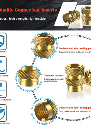 400Pcs Metric Heat Set Insert, M2 M2.5 M3 M4 M5 M6 Female Thread Knurled Nuts Assortment Kit, Brass Threaded Inserts for Plastic and 3D Printing Components (Threaded Inserts Ket)