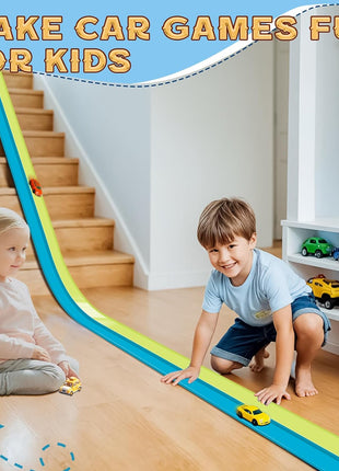 Flex Tracks 15 Ft for Kids Starter Set, Flexible Race Car Ramp Track with Suction Cups Compatible with Diecast 1/64th Cars for Ages 3 & Up (Green & Blue)
